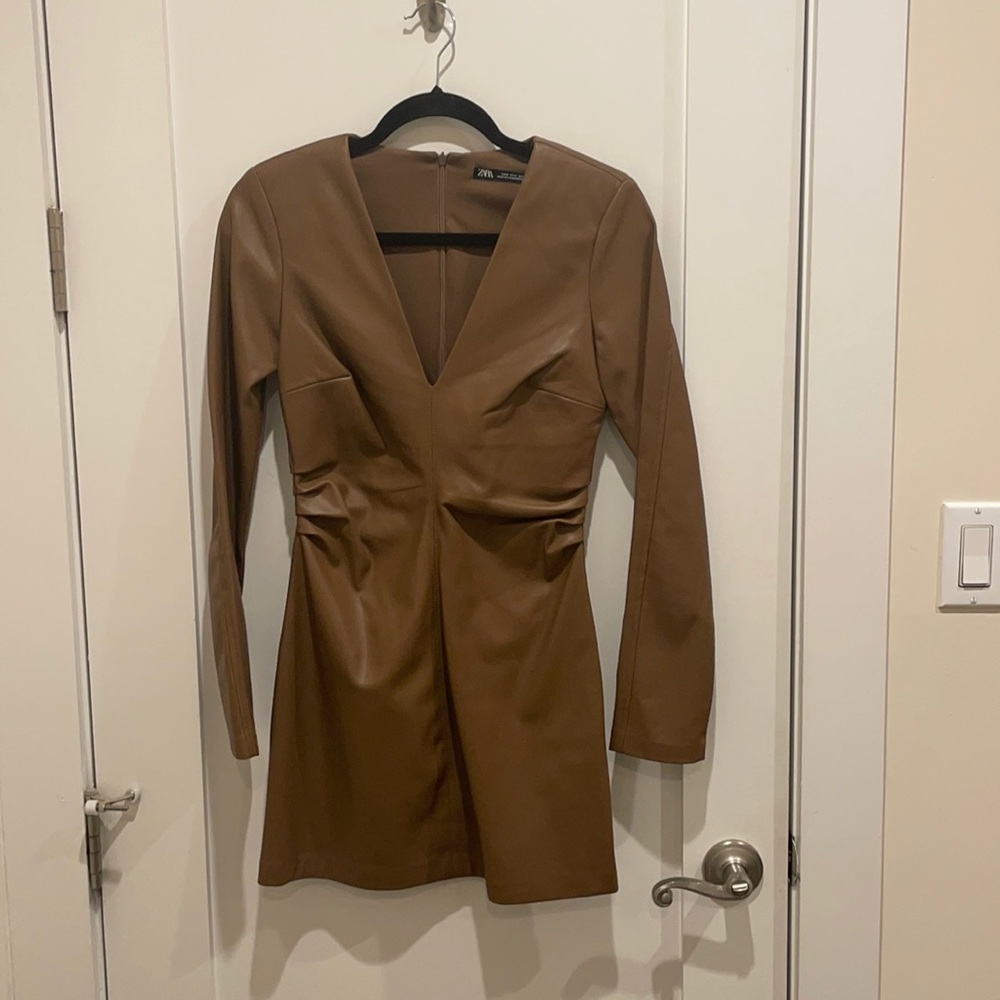 Zara Ruched leather dress
